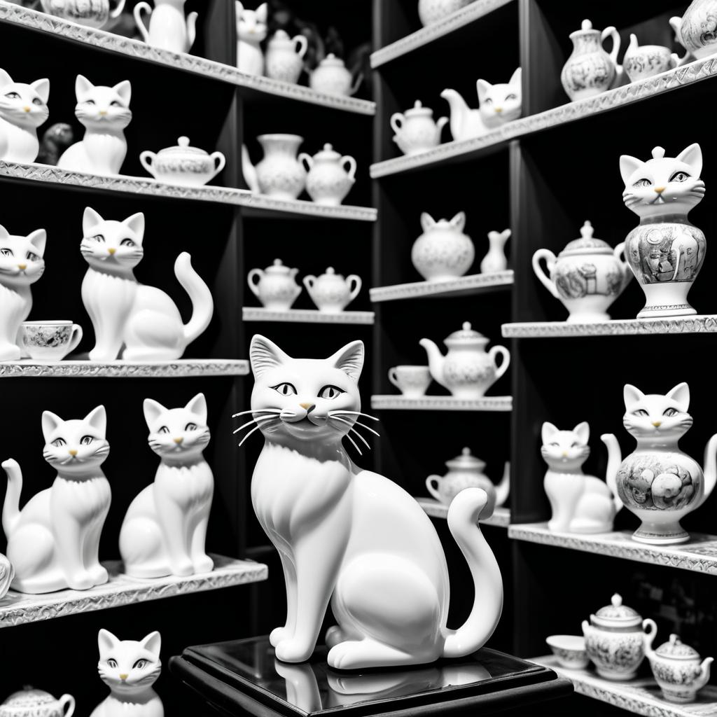 Whimsical Ceramic Cat in Antique Shop