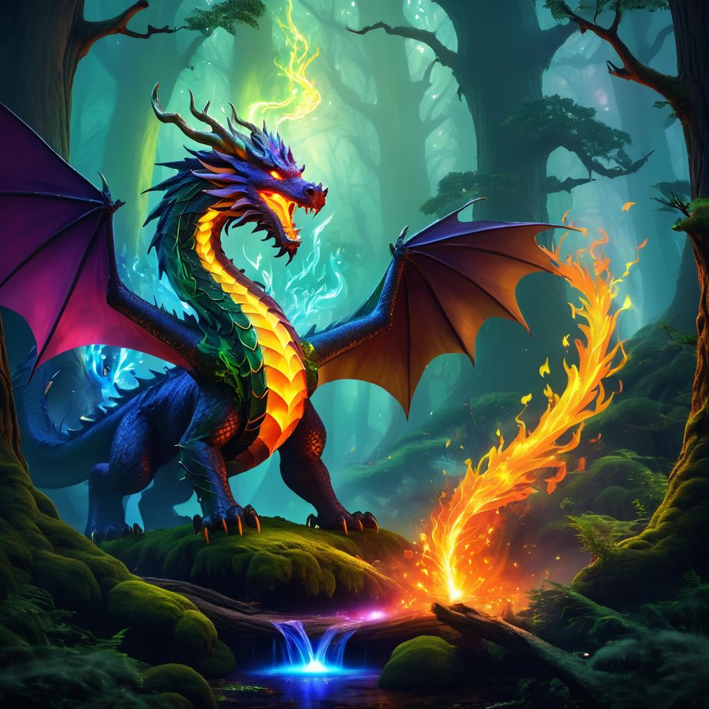 Mystical Dragon Encounter in Fantasy Forest