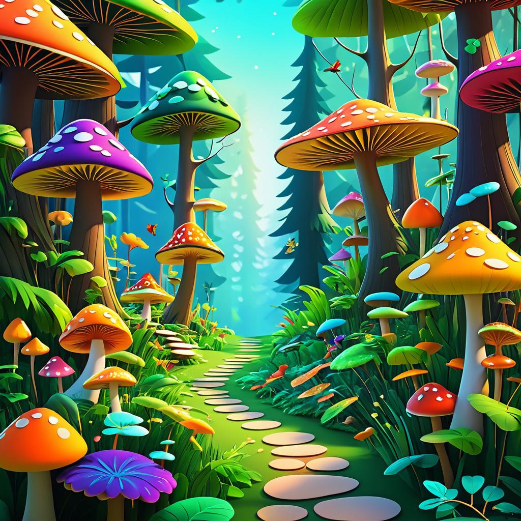 Vibrant Cartoon Forest with Colorful Birds