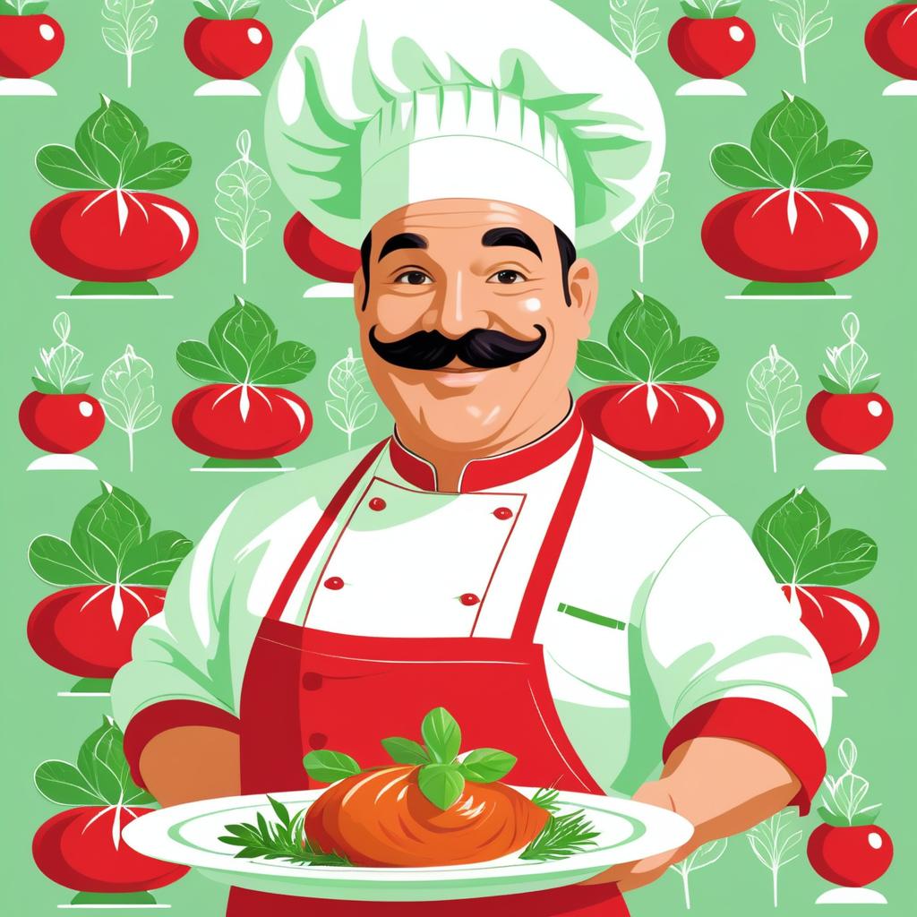 Cheerful Chef with Roast Chicken Illustration