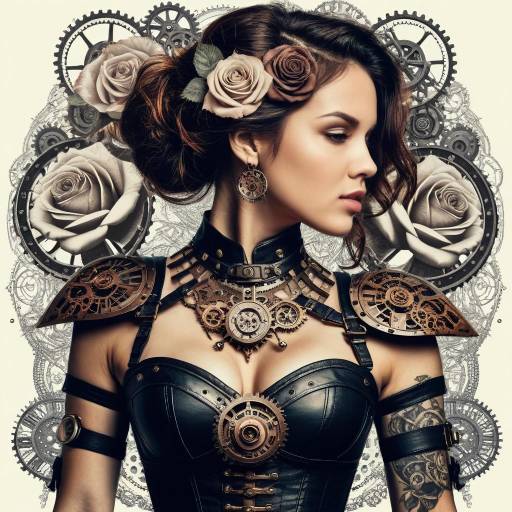 Steampunk Woman with Chest Tattoos