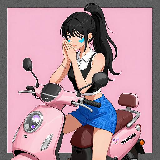 Anime Woman on Pink Scooter