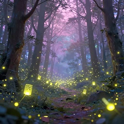 Digital Fireflies in Surreal Forest