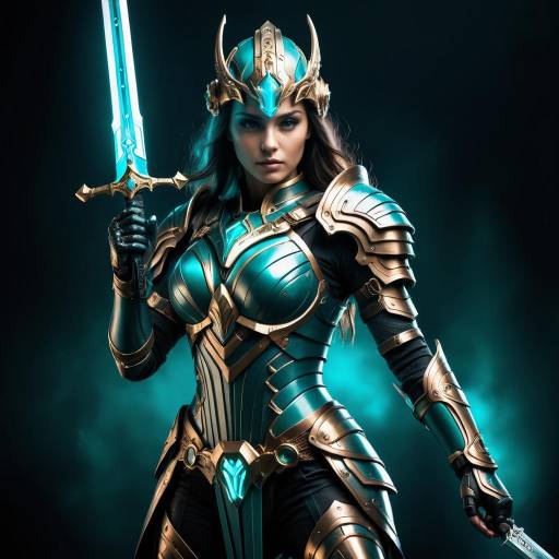 Futuristic Female Warrior in Dynamic Pose