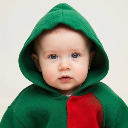 Baby in Green and Red Poncho