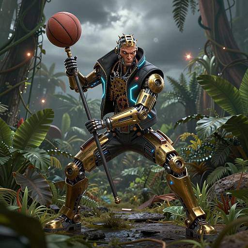 Cyberpunk Basketball Warrior in Jungle