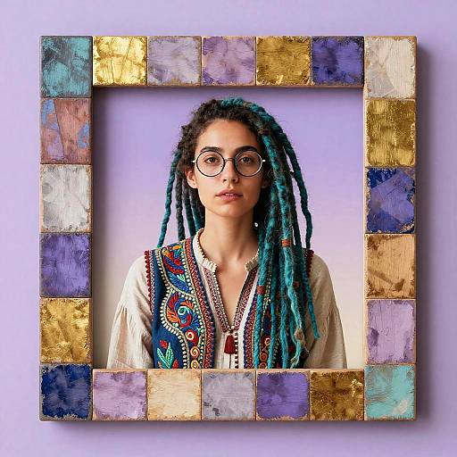 Stylized Portrait with Teal Dreadlocks