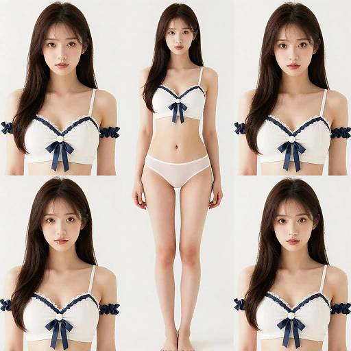 Asian Woman in White Lingerie Multiple Views