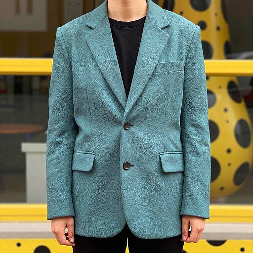 Teal Asymmetric Blazer with Kusama Style