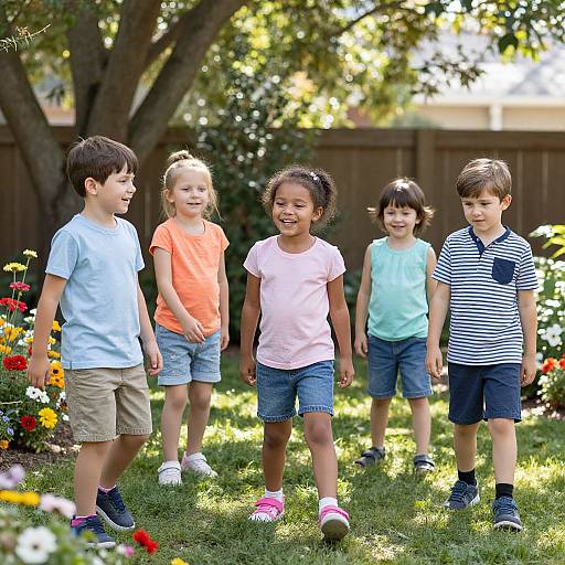 Joyful Diverse Kids Backyard Photo Shoot