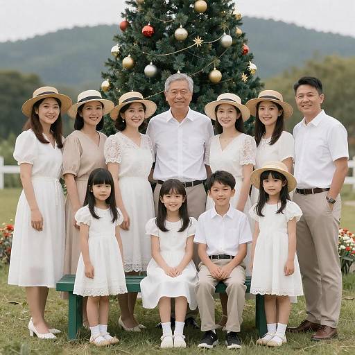 Family Christmas Portrait in White Attire
