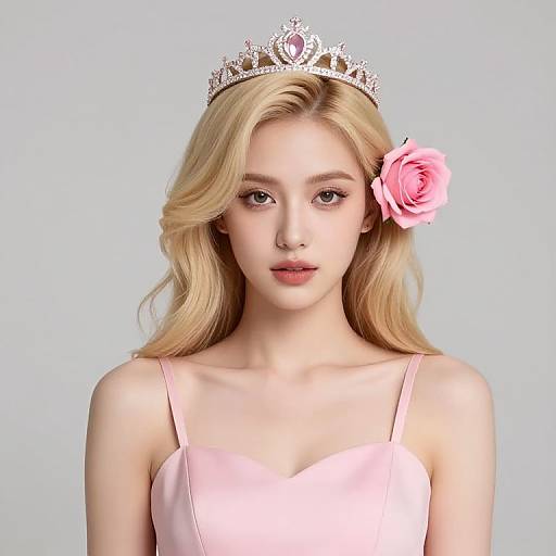 Blonde Girl in Pink Dress with Crown
