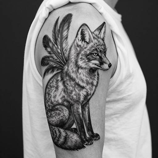 Intricate Fox Tattoo in Black and White
