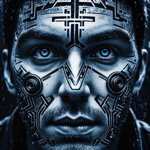 Futuristic Cybernetic Male Face with Blue Eyes