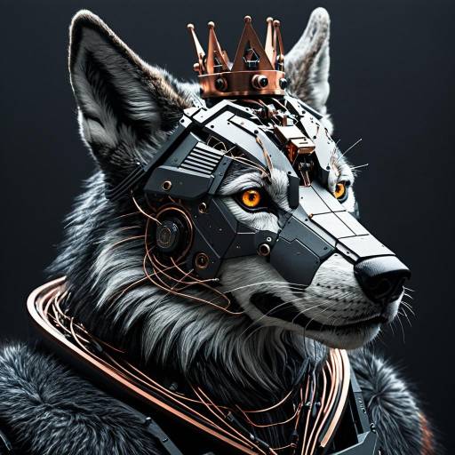 Futuristic Robotic Wolf with Crown