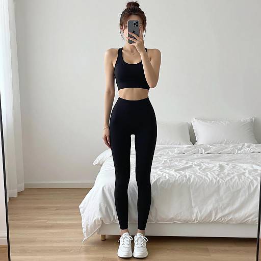 Minimalist Bedroom Selfie of Stylish Woman