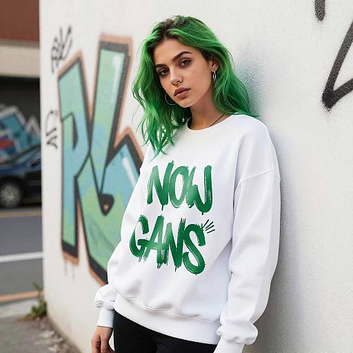 Young Woman with Green Hair Urban Style