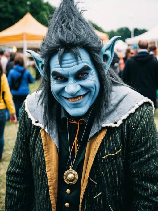 Man in Blue Troll Costume at Festival