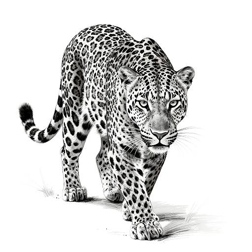 Monochrome Leopard Stalking Forward