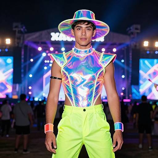 Handsome Rave Guy in Holographic Suit