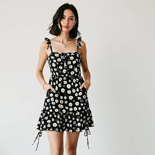 Summer Casual Black Daisy Sundress