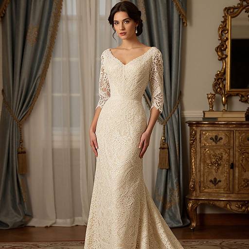 Elegant Woman in Vintage Lace Gown