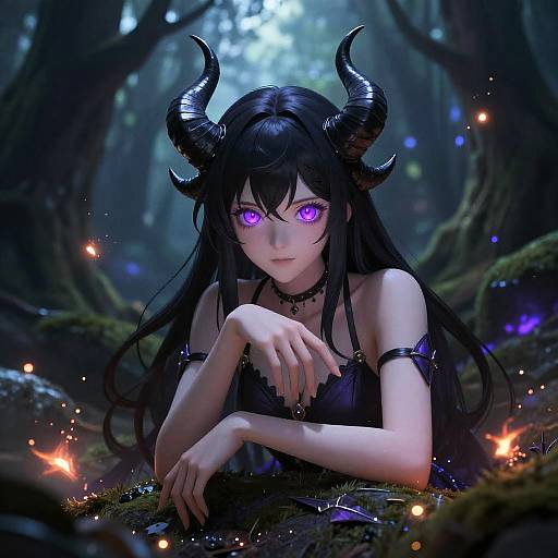 Enchanting Anime Demon in Mystical Forest