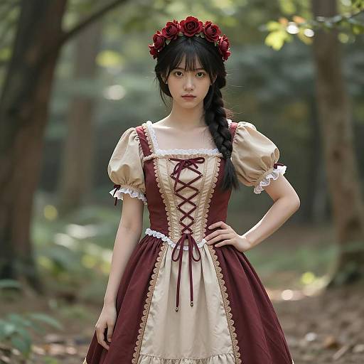 Young Woman in Renaissance-Style Dress with Floral Crown