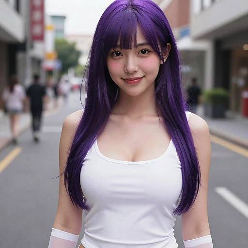 Violet-Haired Cute Lady Street Portrait