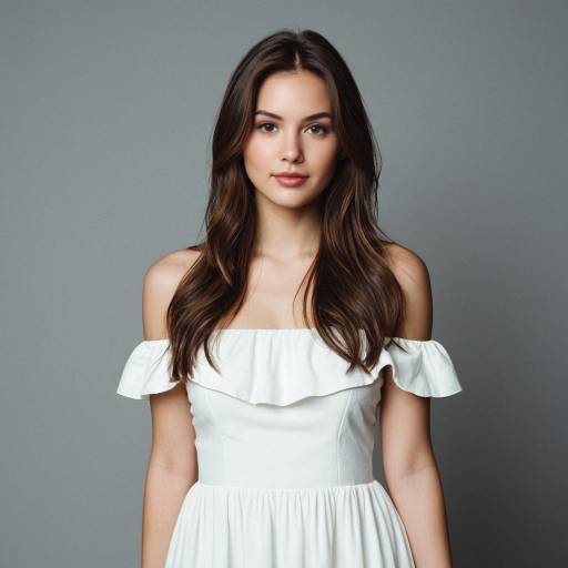 Young Woman in White Off-Shoulder Dress