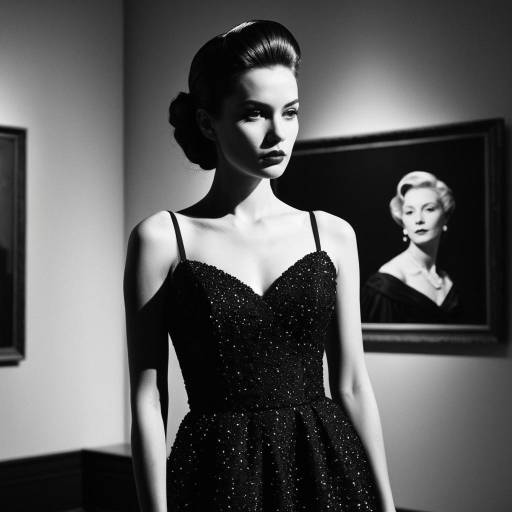 Elegant Woman in Evening Gown at Art Gallery