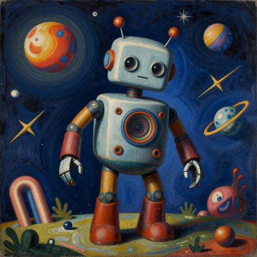 Whimsical Psychedelic Robot in Cosmic Landscape