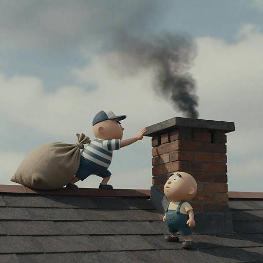 Cartoon Characters on Rooftop Adventure