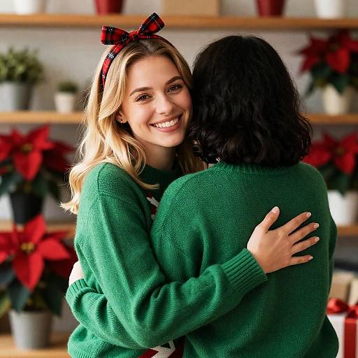 Warm Christmas Hug Between Friends