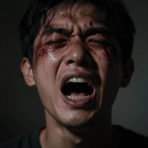 Dramatic Close-Up of a Screaming Face