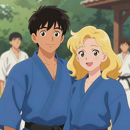 Smiling Couple in Martial Arts Uniforms