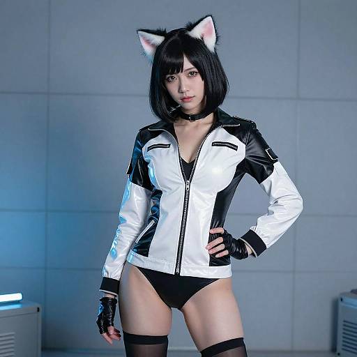 Confident Asian Woman in Blue Room