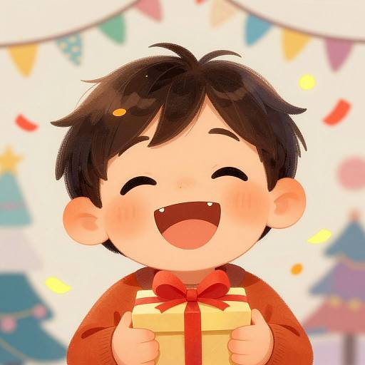 Whimsical Child's Joyful Gift Moment
