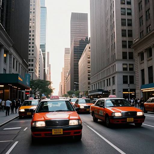 Vibrant Vintage Taxis in Urban Morning
