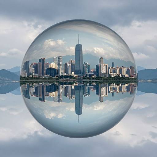 Surreal Inverted City in Glass Sphere