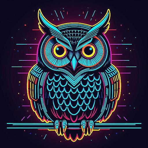 Neon Cybernetic Owl in Retro Futurism