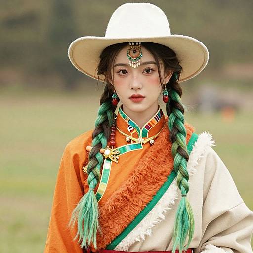 Girl with Green Braids and Colorful Outfit