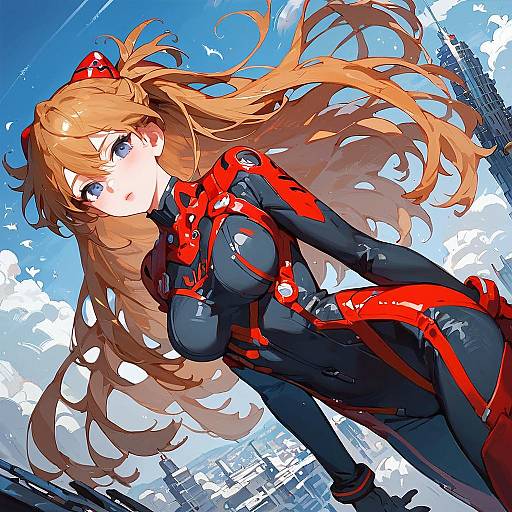 Asuka Langley in Dynamic Cityscape Pose
