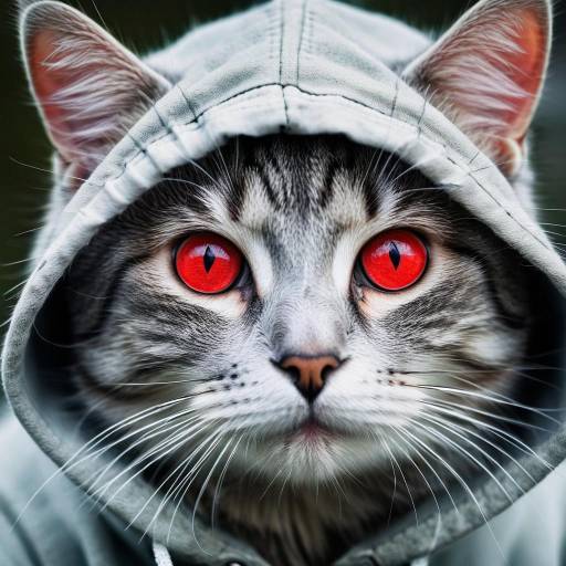Realistic Cat with Hood and Red Eyes