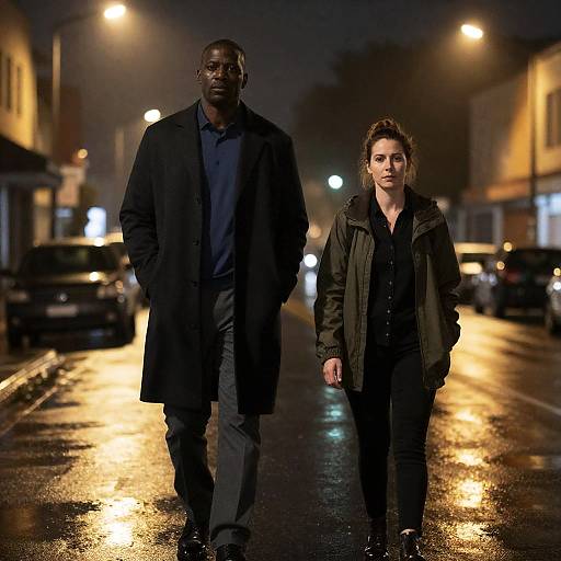 Nighttime Stroll on Rainy Street