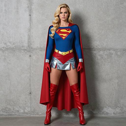 Blonde woman in custom superhero costume