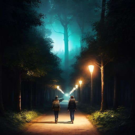 Futuristic Sunset Stroll in Organic Forest