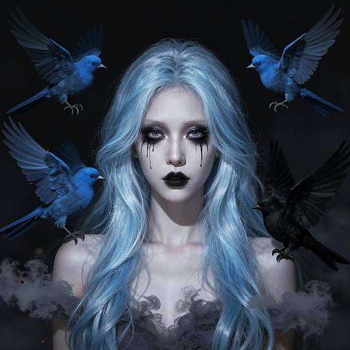 Ethereal Portrait with Icy Blue Hair