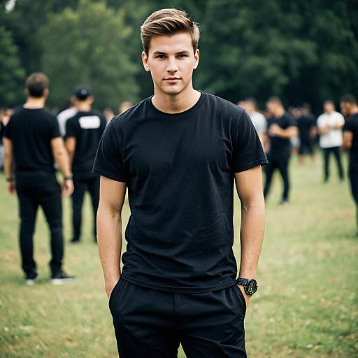Young Man in Black Outfit Outdoors