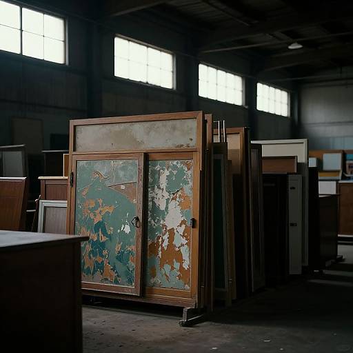 Abandoned Furniture in Industrial Warehouse